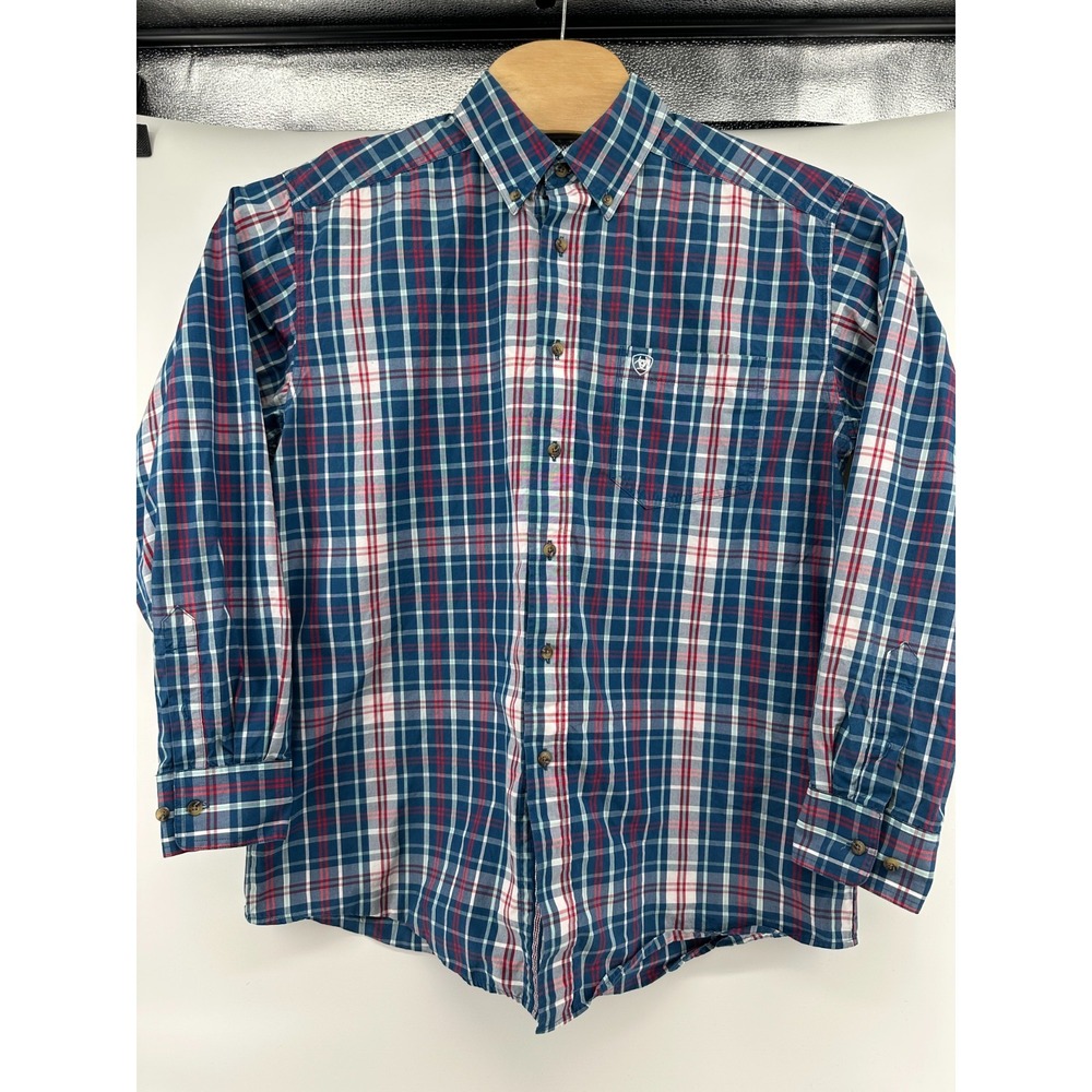 Ariat Pro Series Shirt Men Large Blue Plaid Long Sleeve Casual Button Up Western